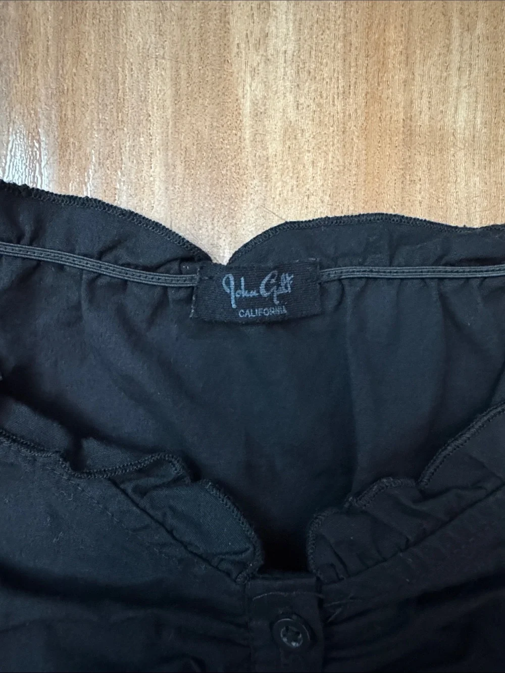 Brandy Melville Black Ruffle Off-Shoulder Button Top